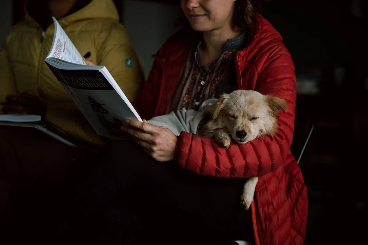 Pet owner reviewing pet insurance policy documents